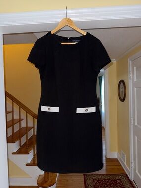 Tommy Hilfiger Black Mini Sheath Dress with White Pocket Accents